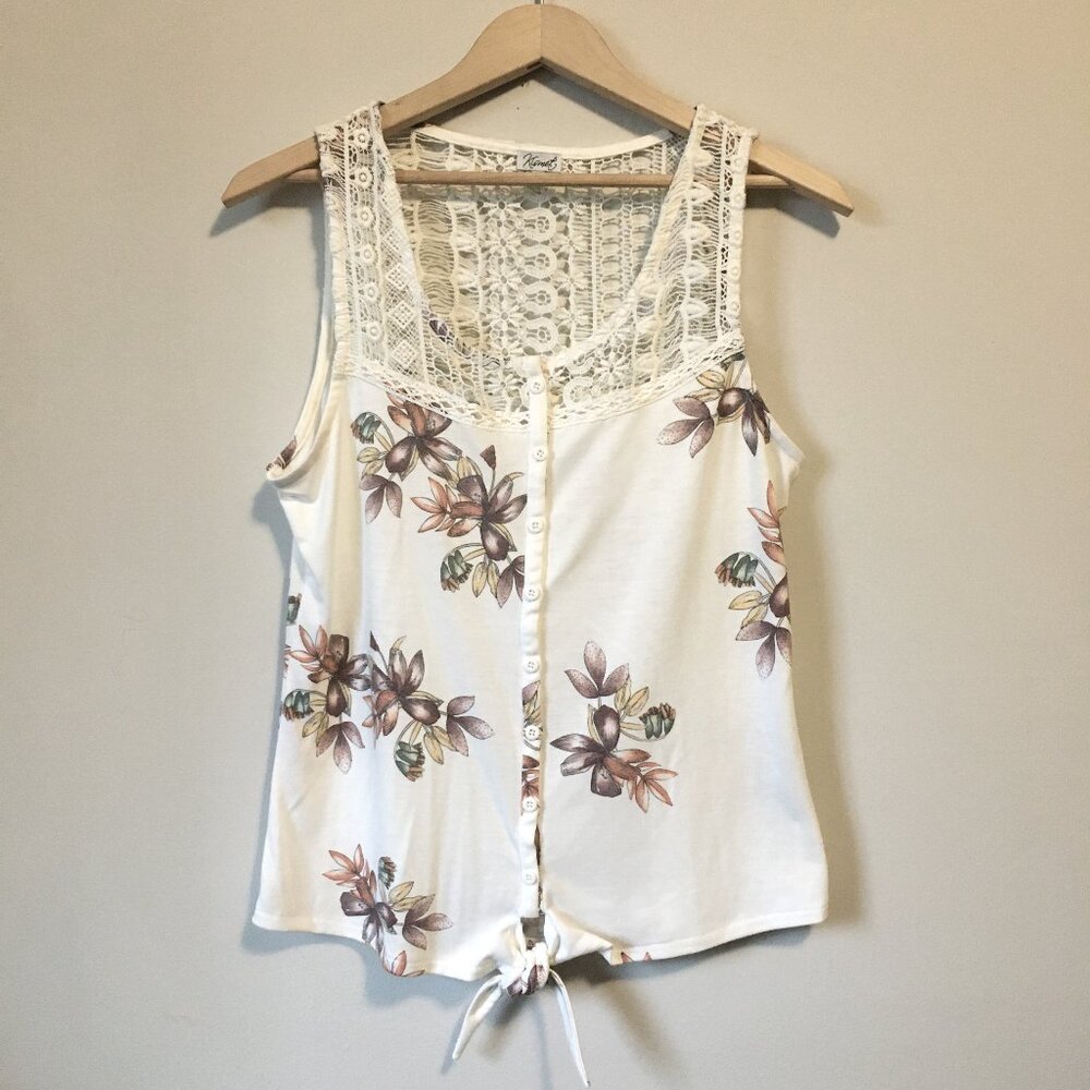 Dollete Crochet Lace Bird of Paradise Tie Hem Tank Top - M